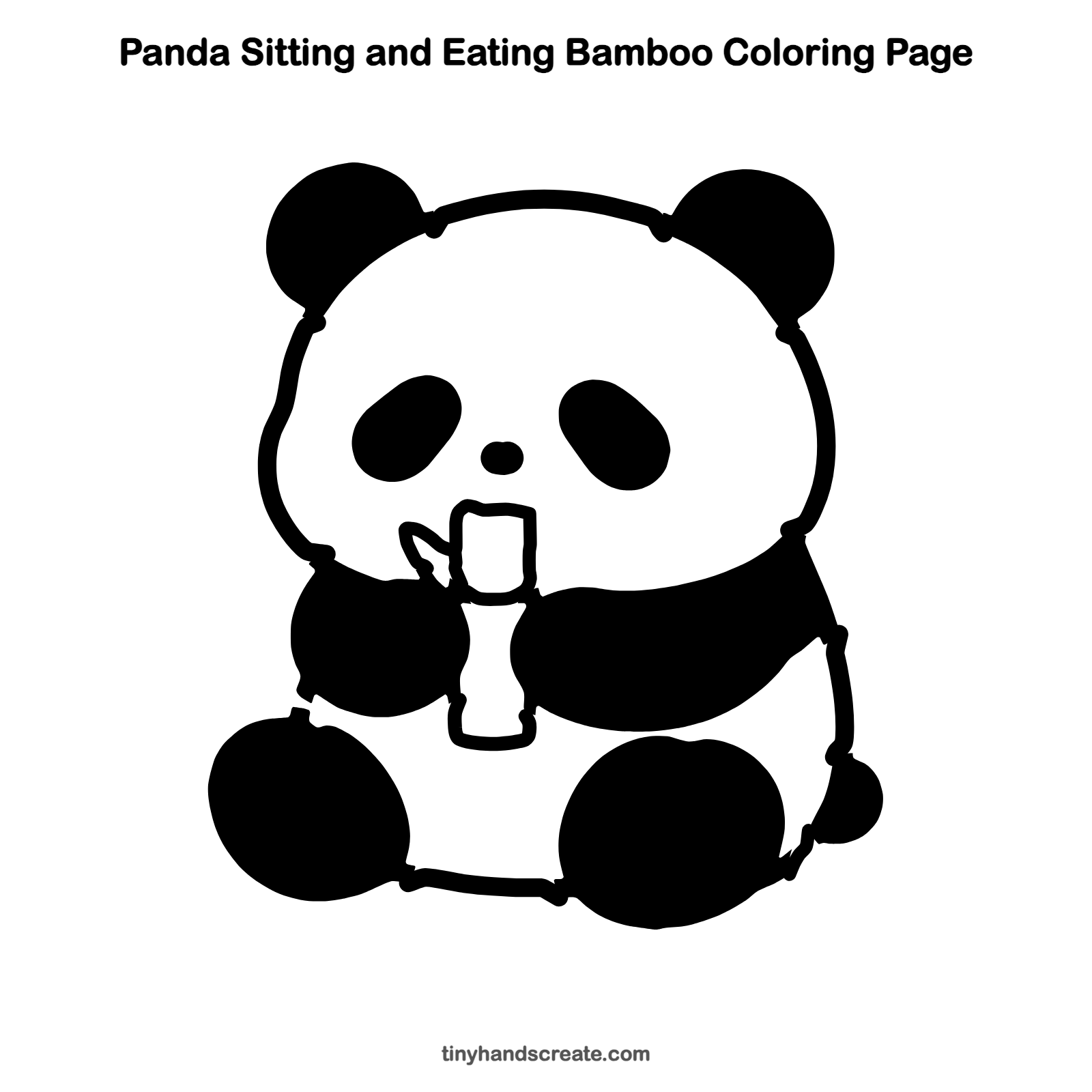 Free printable panda sitting and eating bamboo coloring page for kids