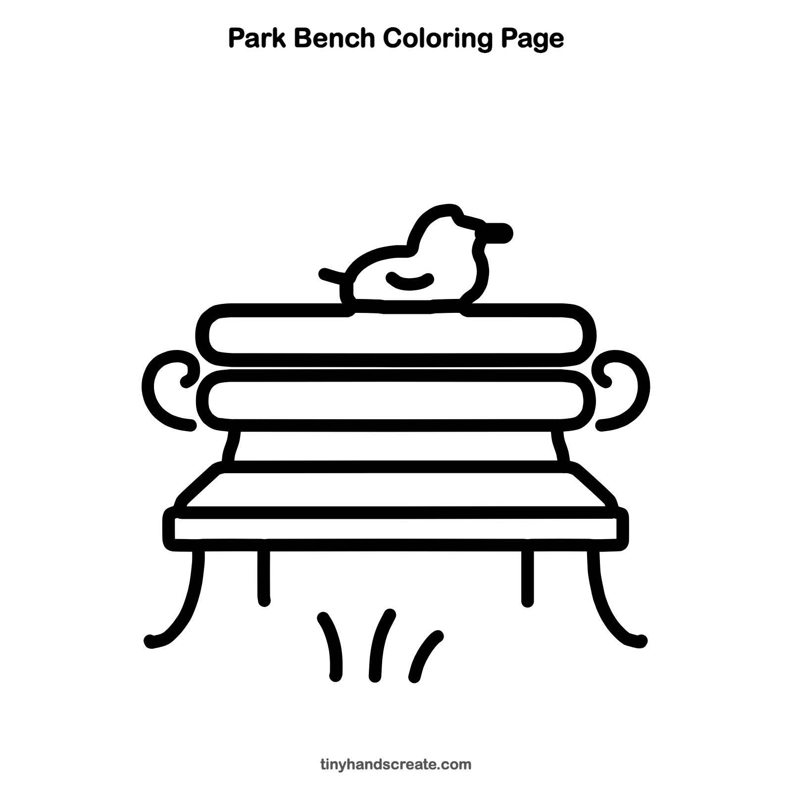 Free printable park bench coloring page for kids
