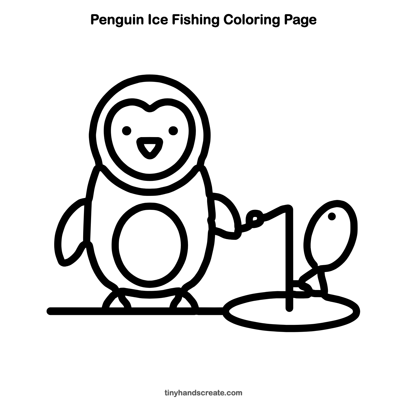 Free printable penguin ice fishing coloring page for kids