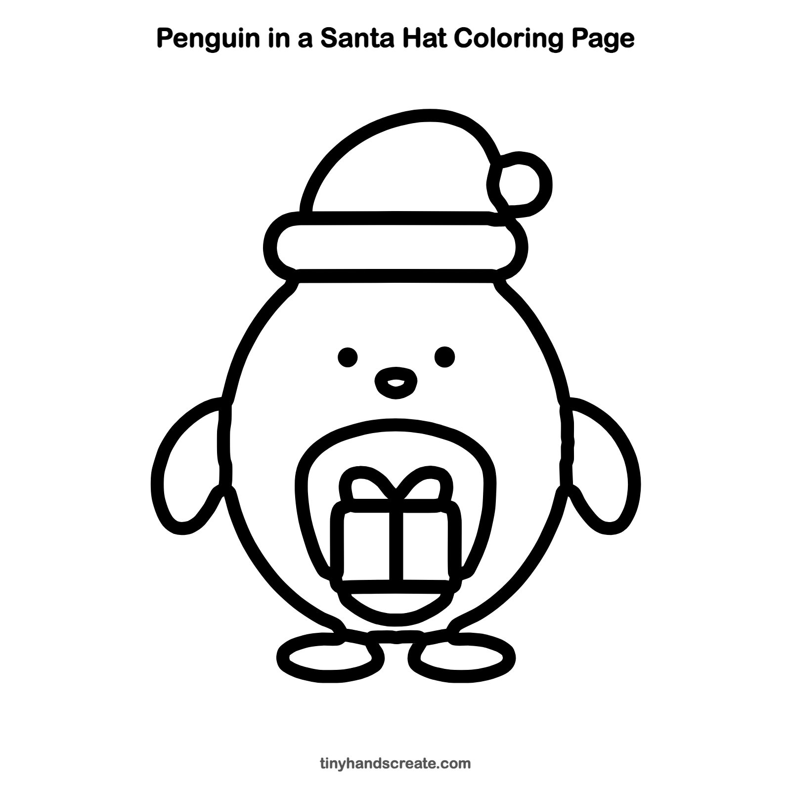 Free printable penguin in a Santa hat coloring page for kids