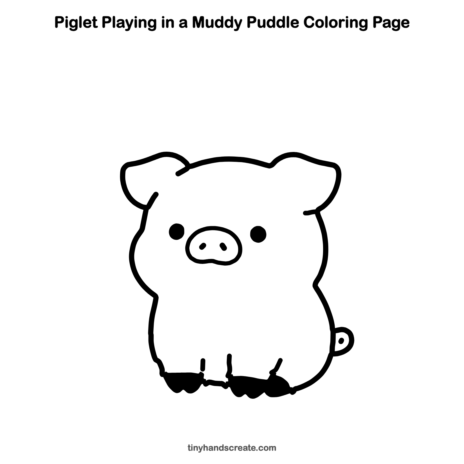Free printable piglet playing in a muddy puddle coloring page for kids