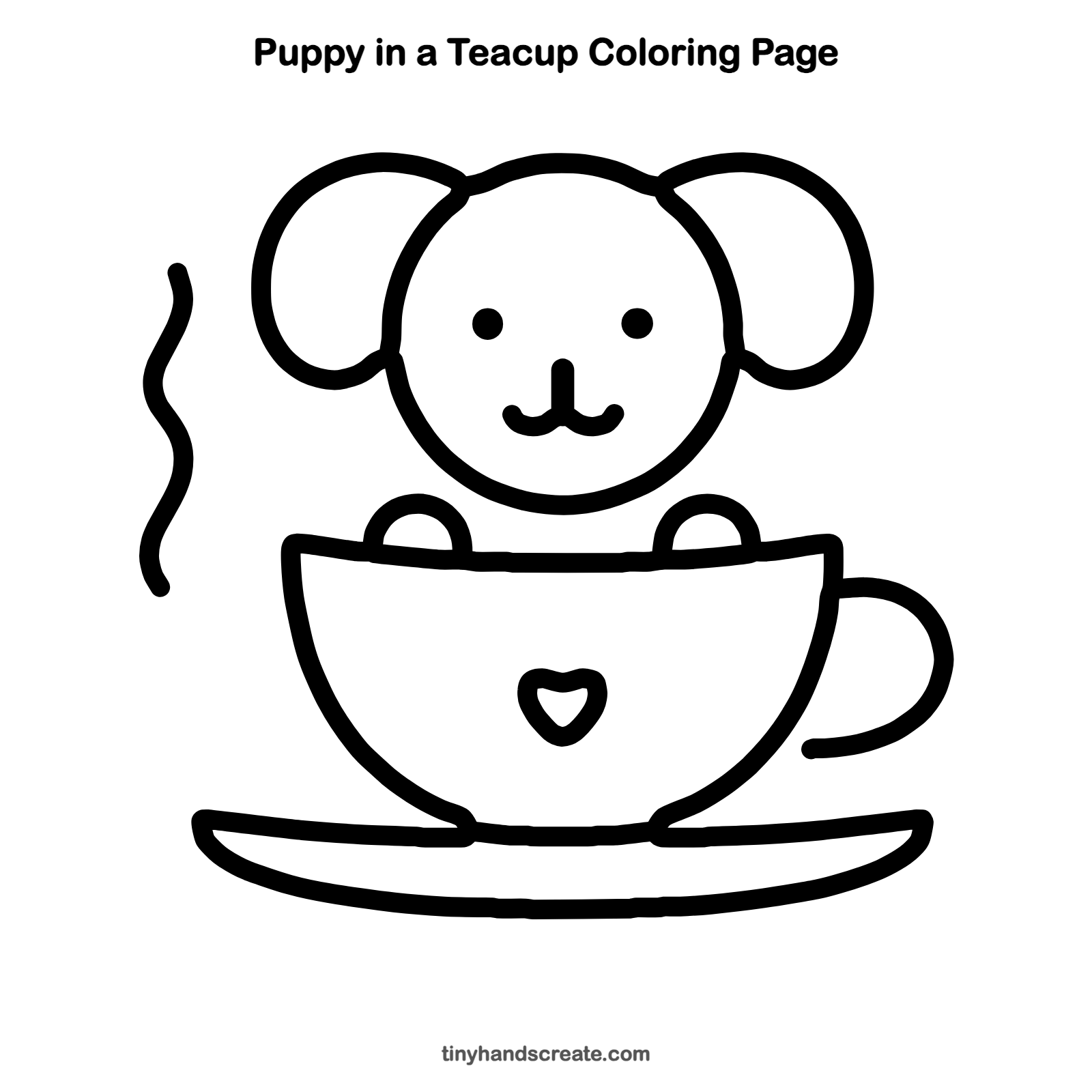 Free printable puppy in a teacup coloring page for kids
