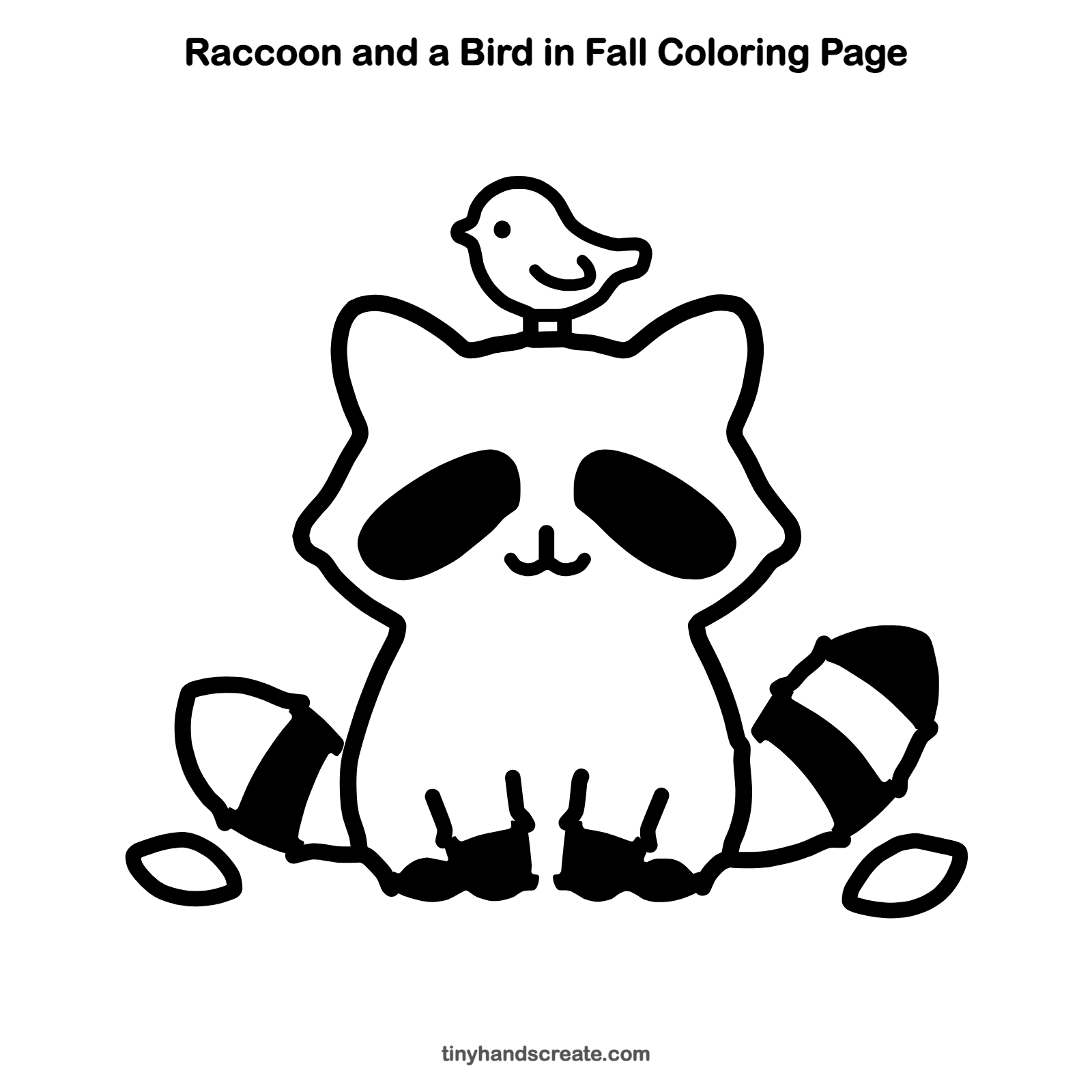 Free printable raccoon and a bird in fall coloring page for kids