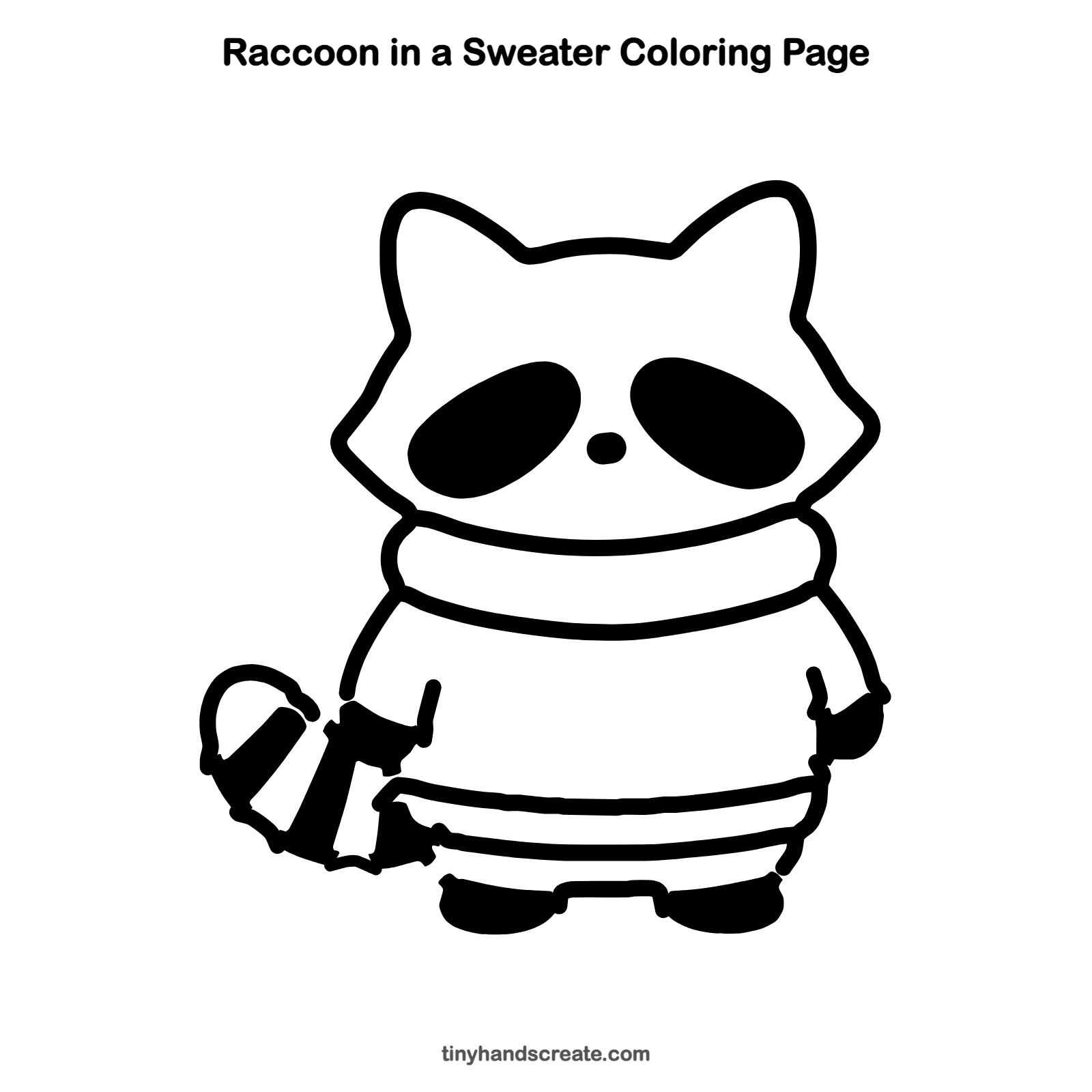 Free printable raccoon in a sweater coloring page for kids