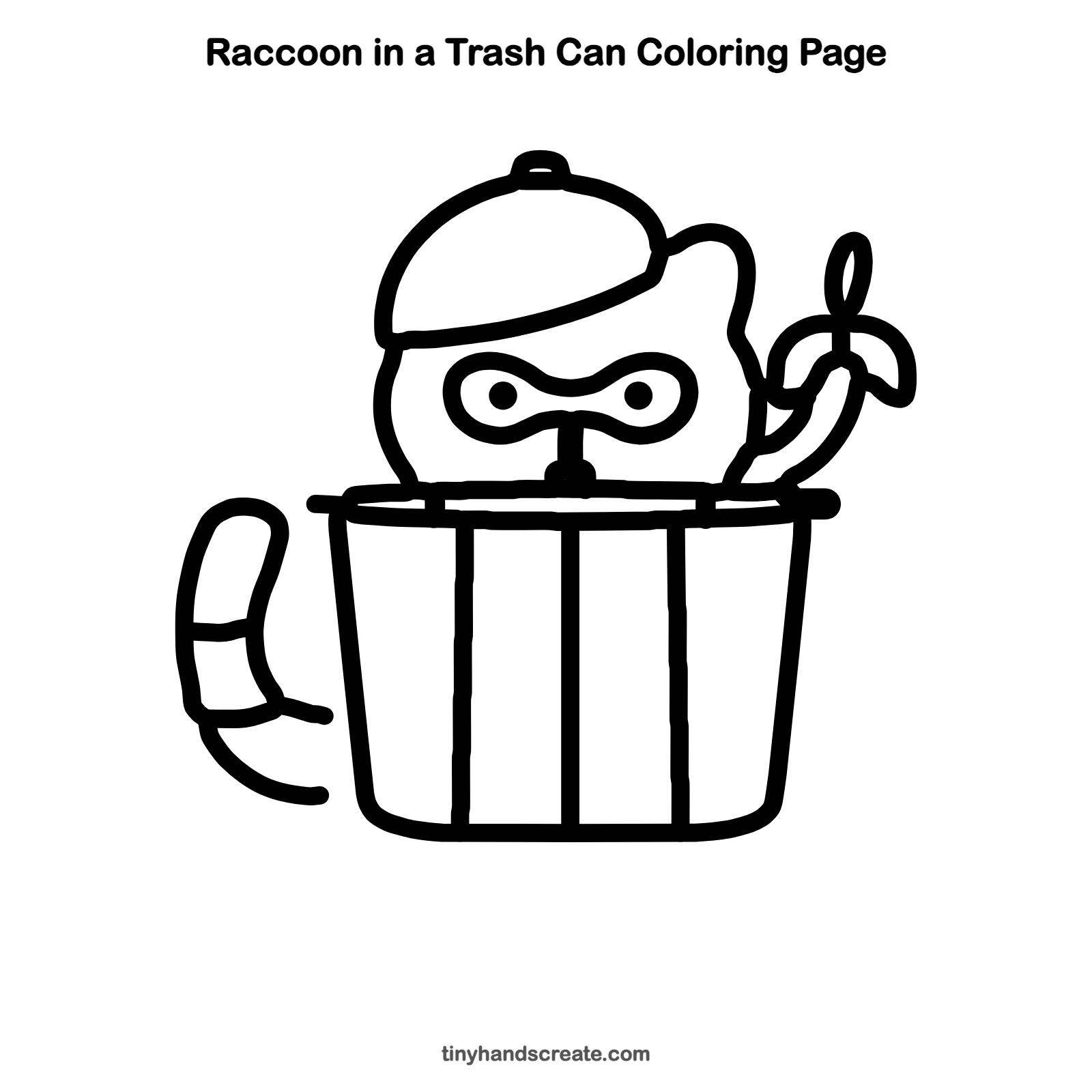 Free printable raccoon in a trash can coloring page for kids