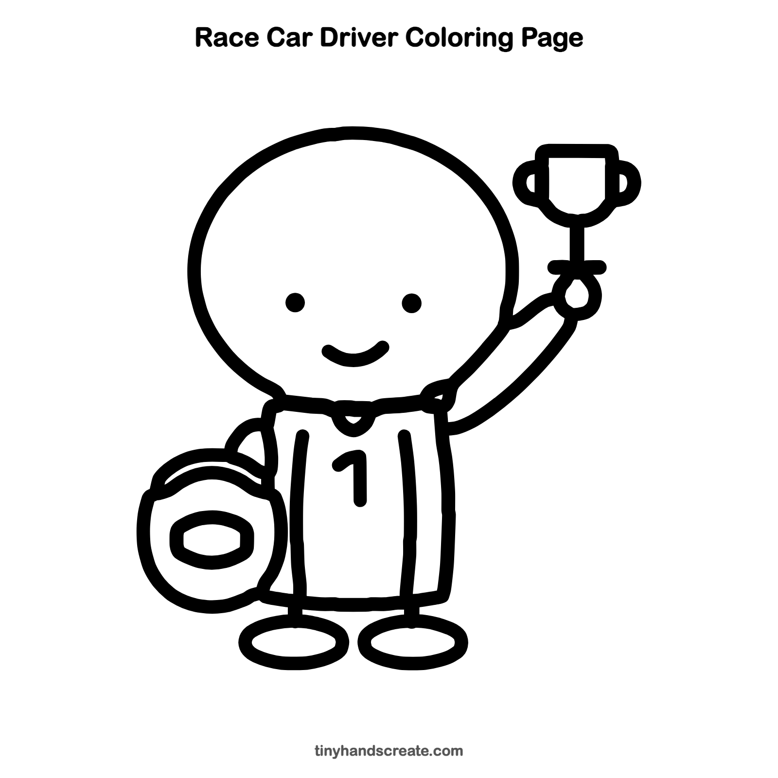 Free printable race car driver coloring page for kids