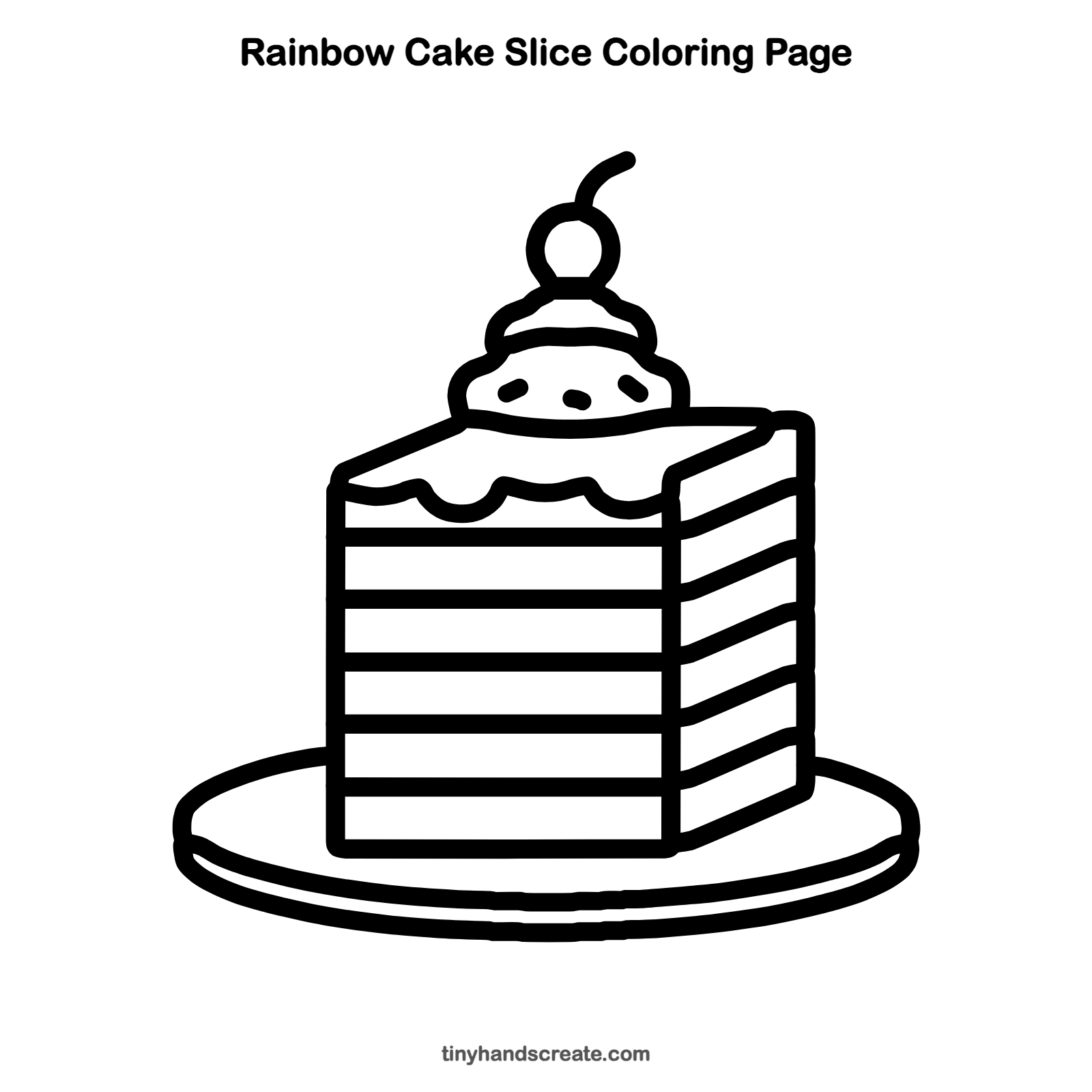 Free printable rainbow cake slice coloring page for kids