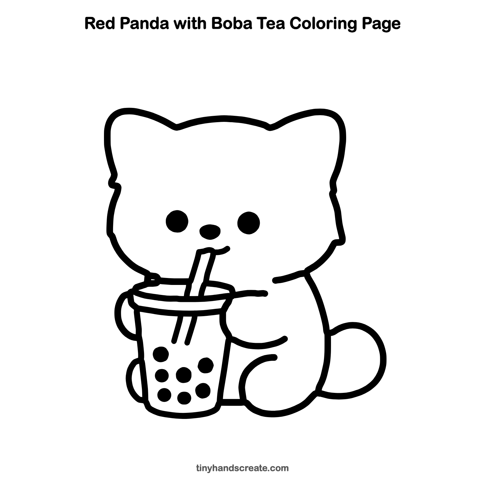 Free printable red panda with boba tea coloring page for kids