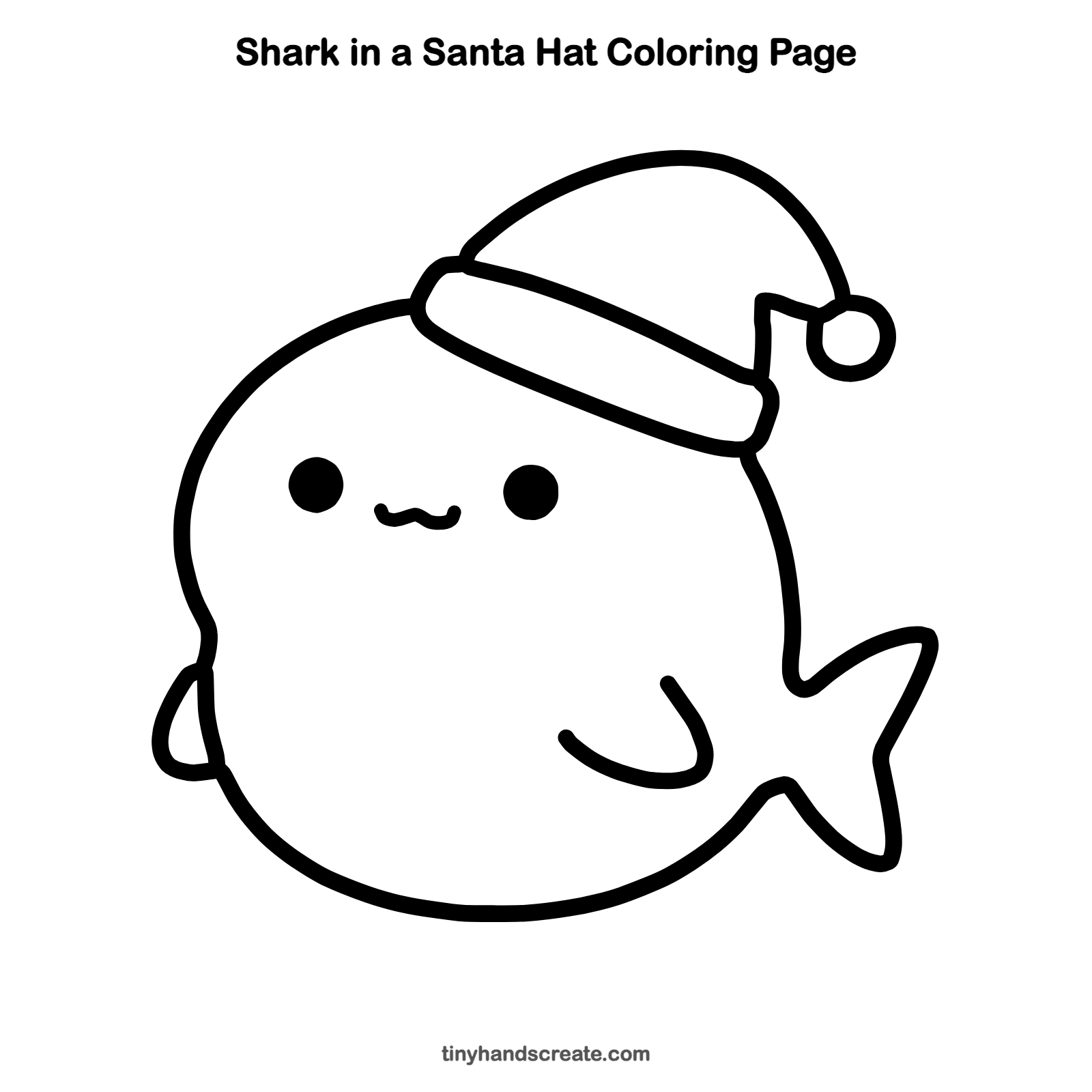 Free printable shark in a Santa hat coloring page for kids