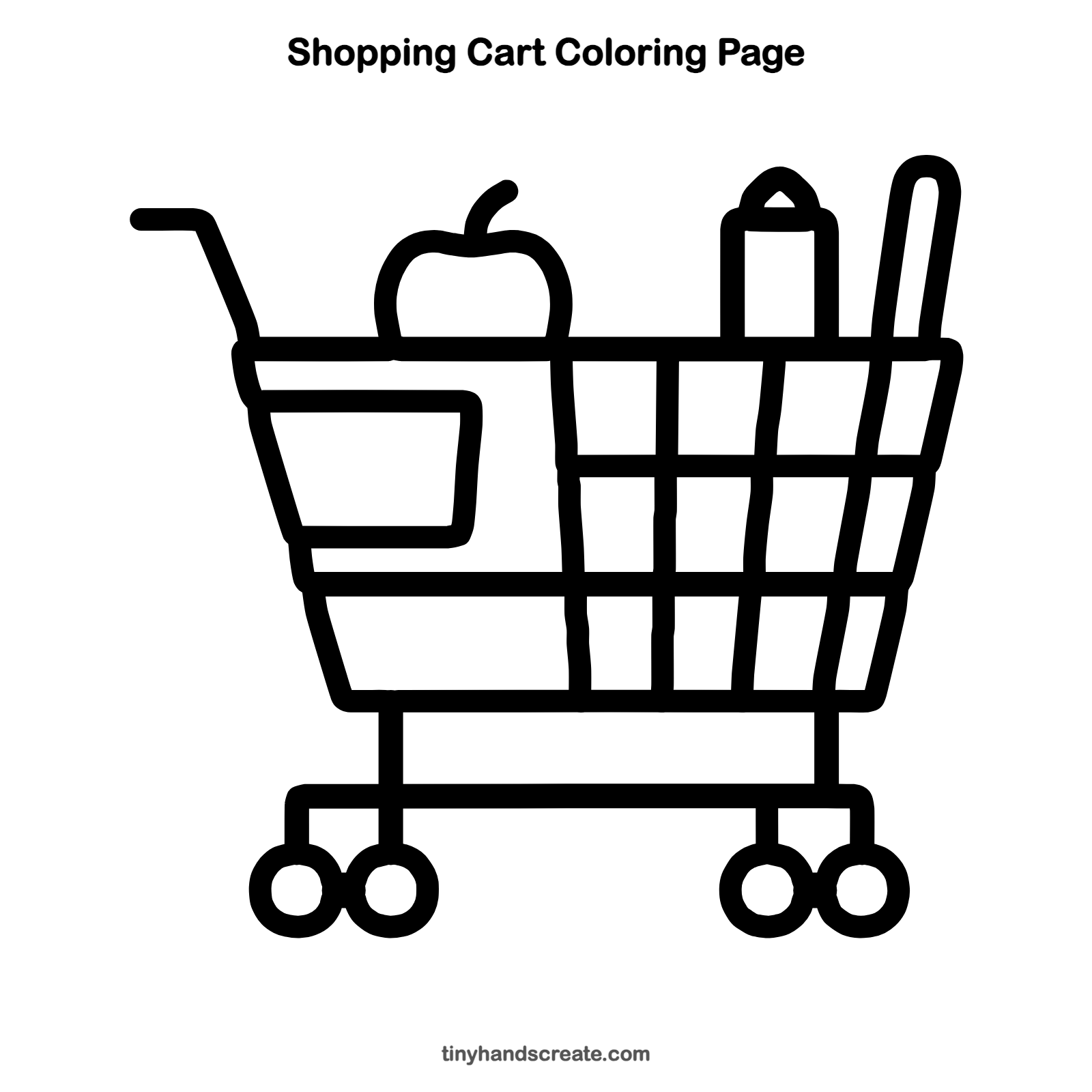 Free printable shopping cart coloring page for kids