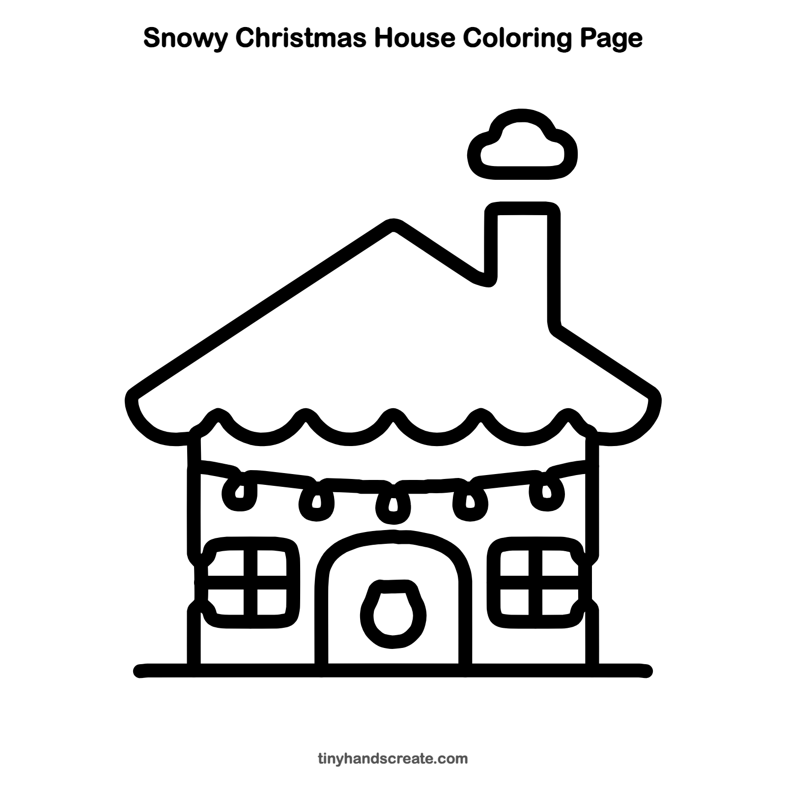 Free printable snowy Christmas house coloring page for kids