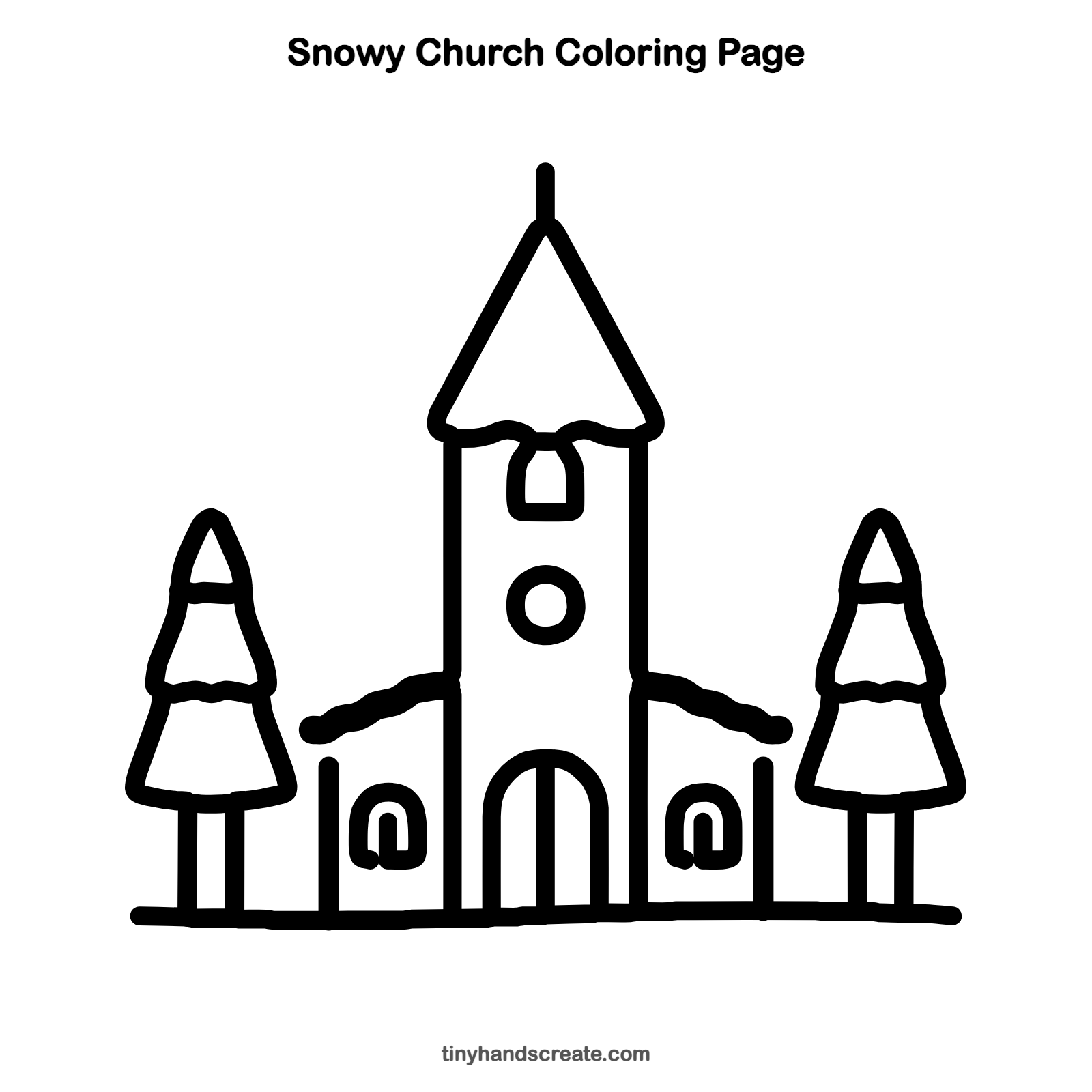 Free printable snowy church coloring page for kids