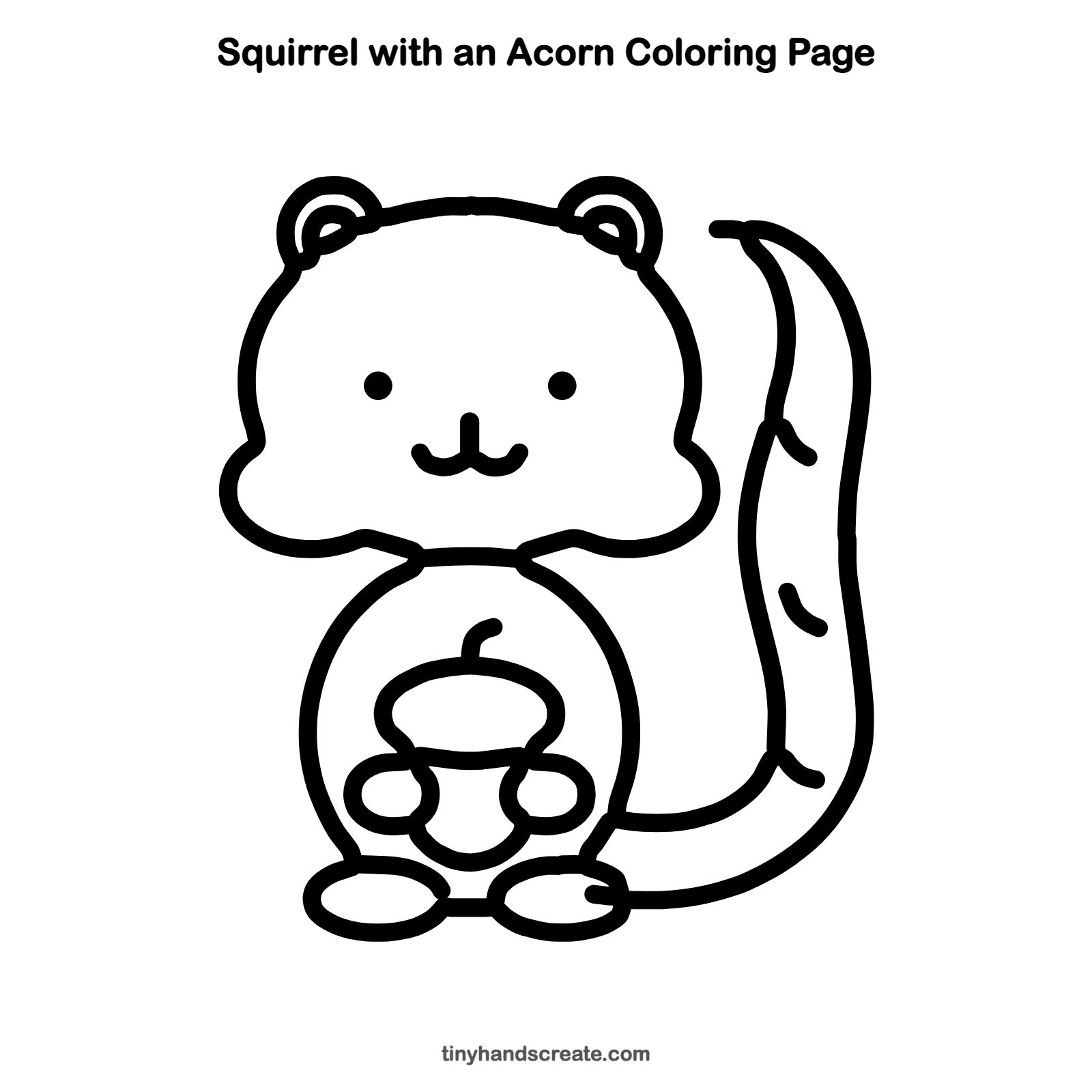Free printable squirrel with an acorn coloring page for kids