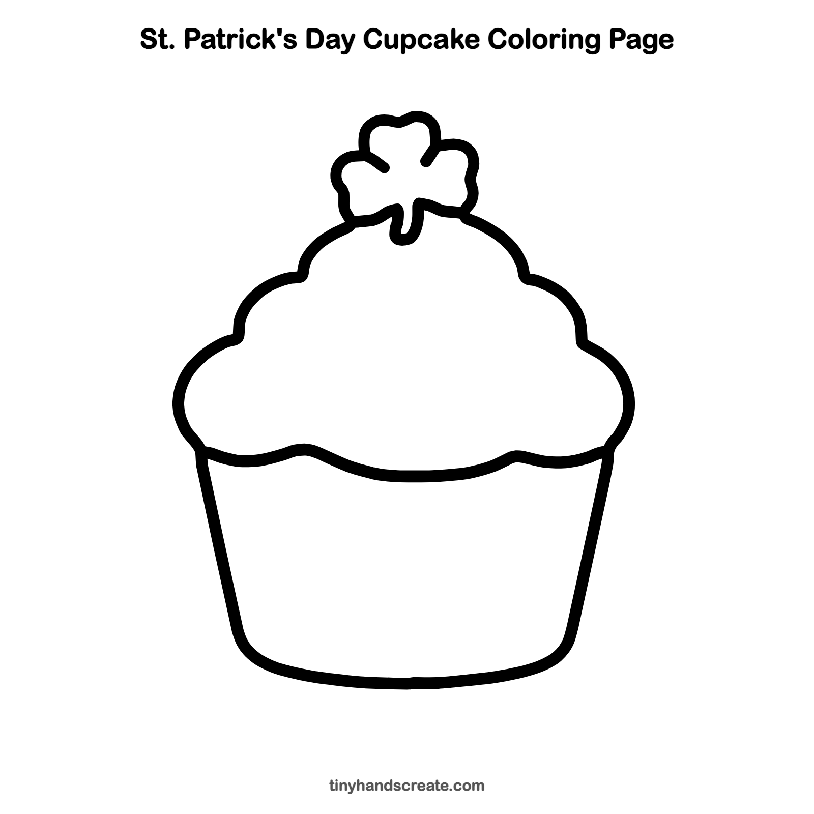 Free printable St. Patrick's Day cupcake coloring page for kids