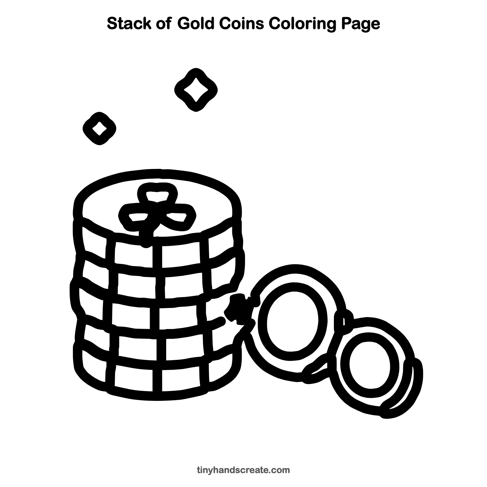 Free printable stack of gold coins coloring page for kids