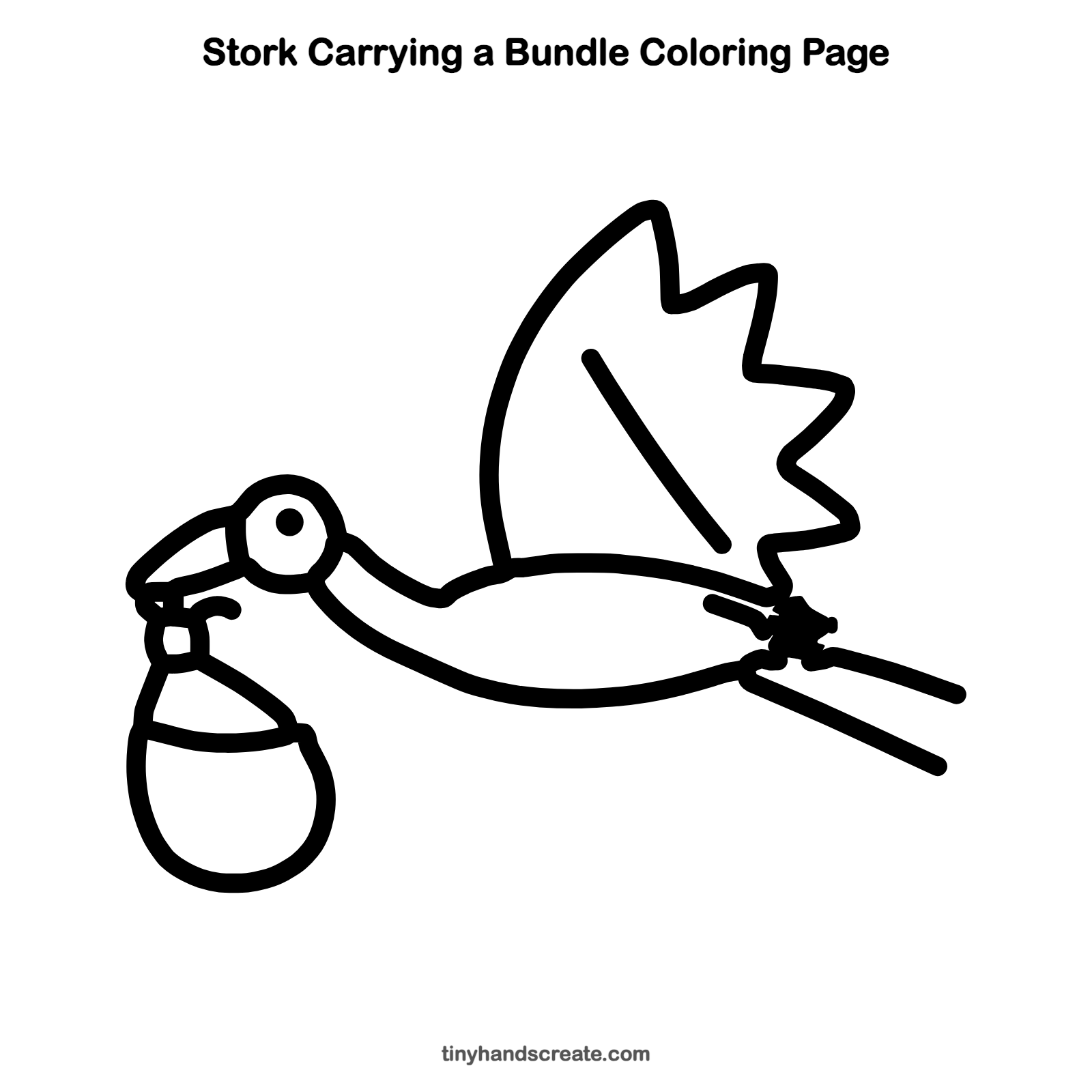 Free printable stork carrying a bundle coloring page for kids