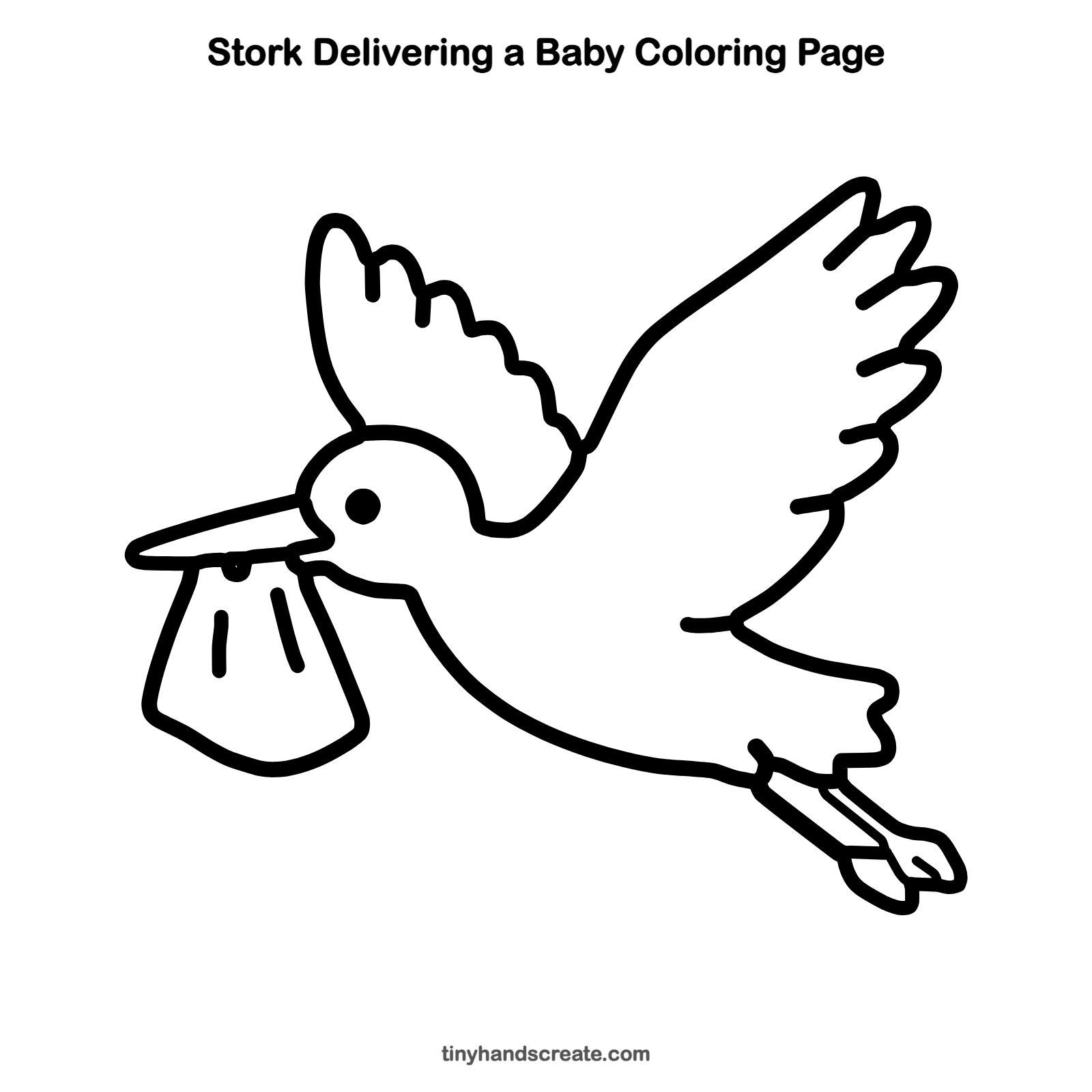 Free printable stork delivering a baby coloring page for kids