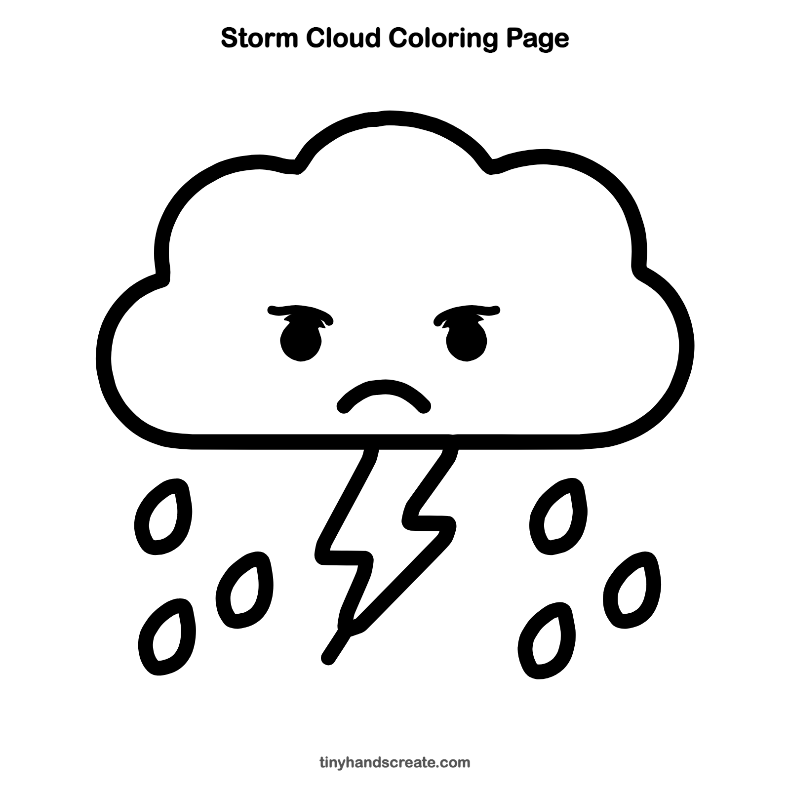 Free printable storm cloud coloring page for kids