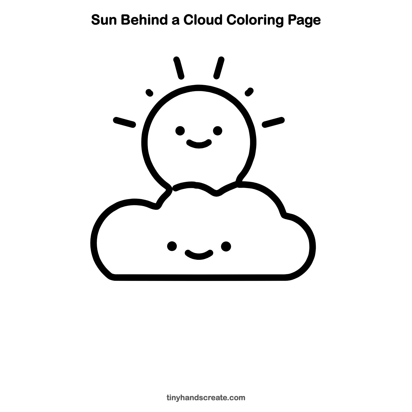 Free printable sun behind a cloud coloring page for kids