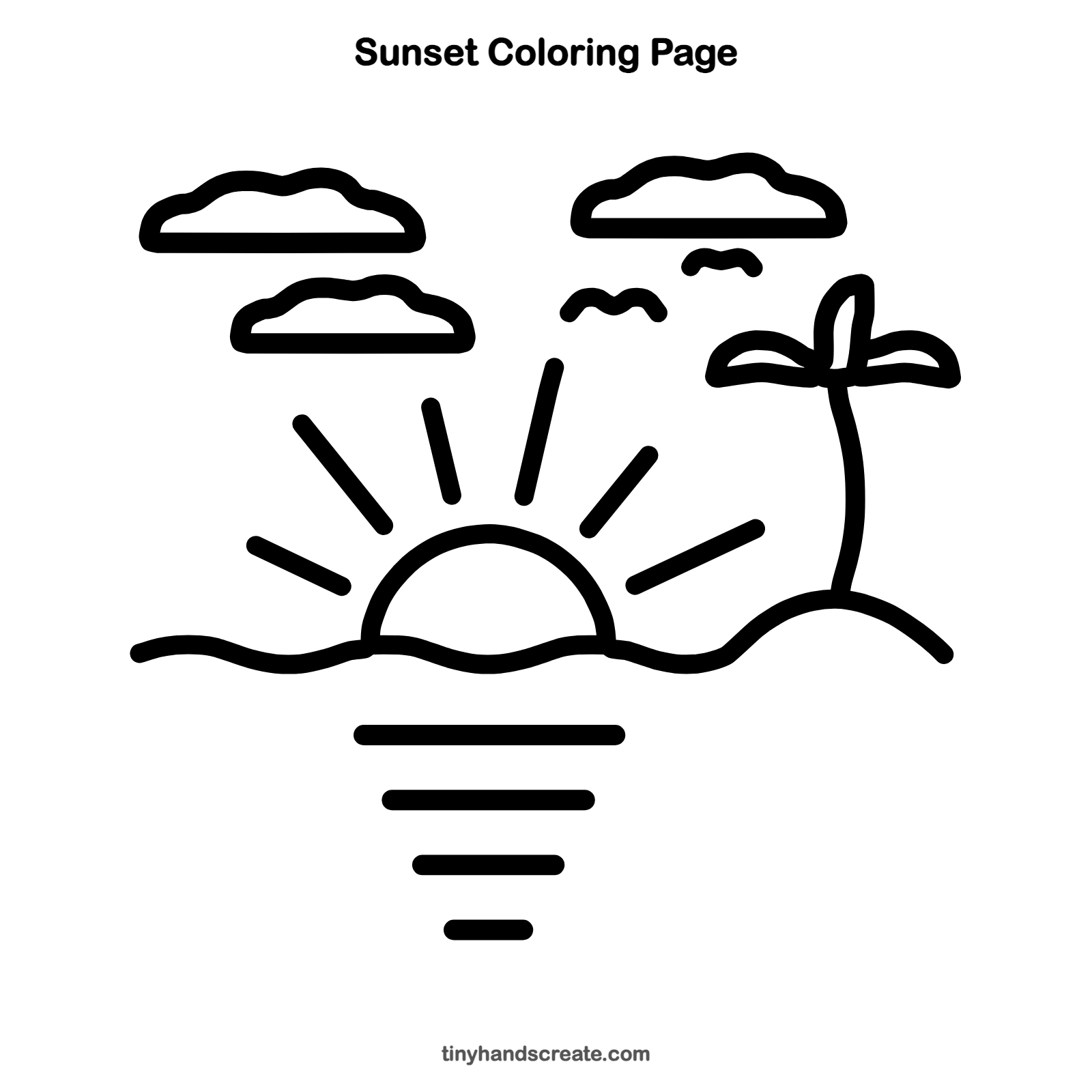 Free printable sunset coloring page for kids