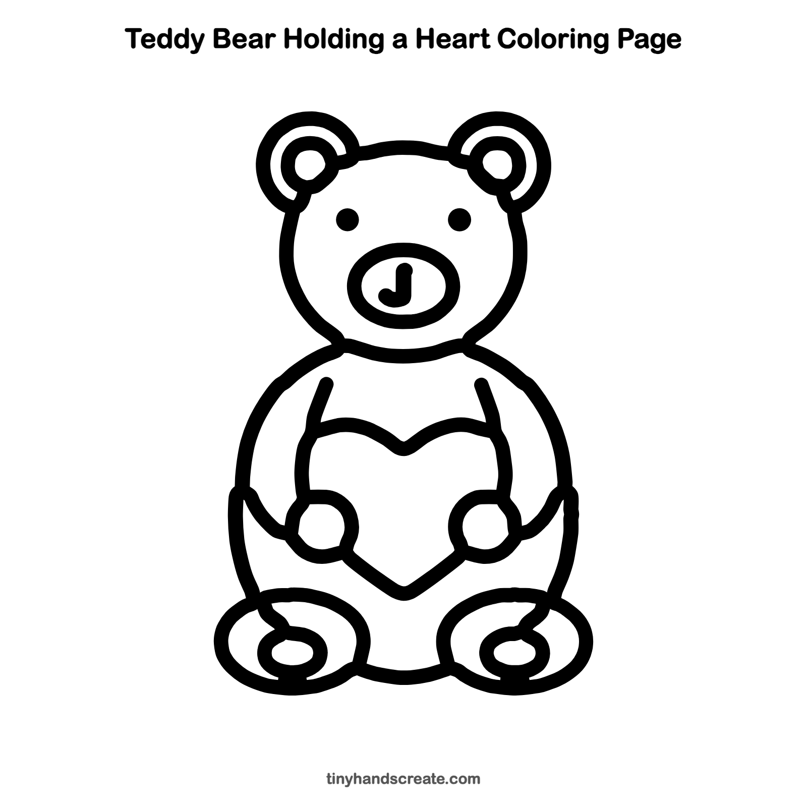 Free printable teddy bear holding a heart coloring page for kids