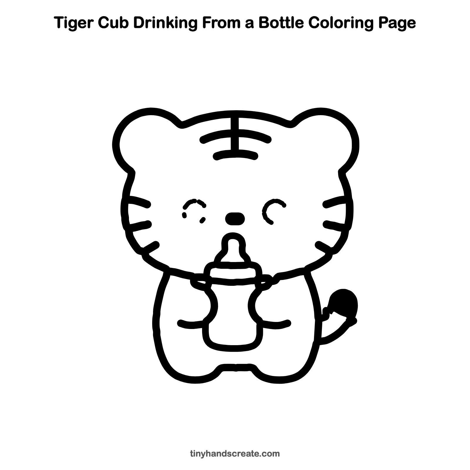Free printable tiger cub drinking from a bottle coloring page for kids