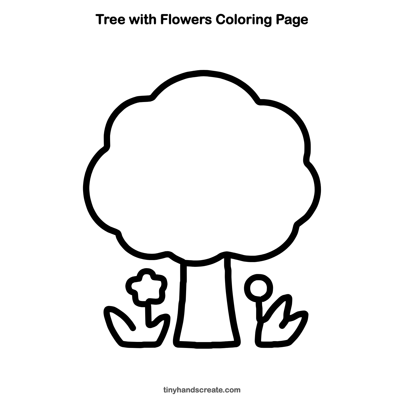 Free printable tree with flowers coloring page for kids