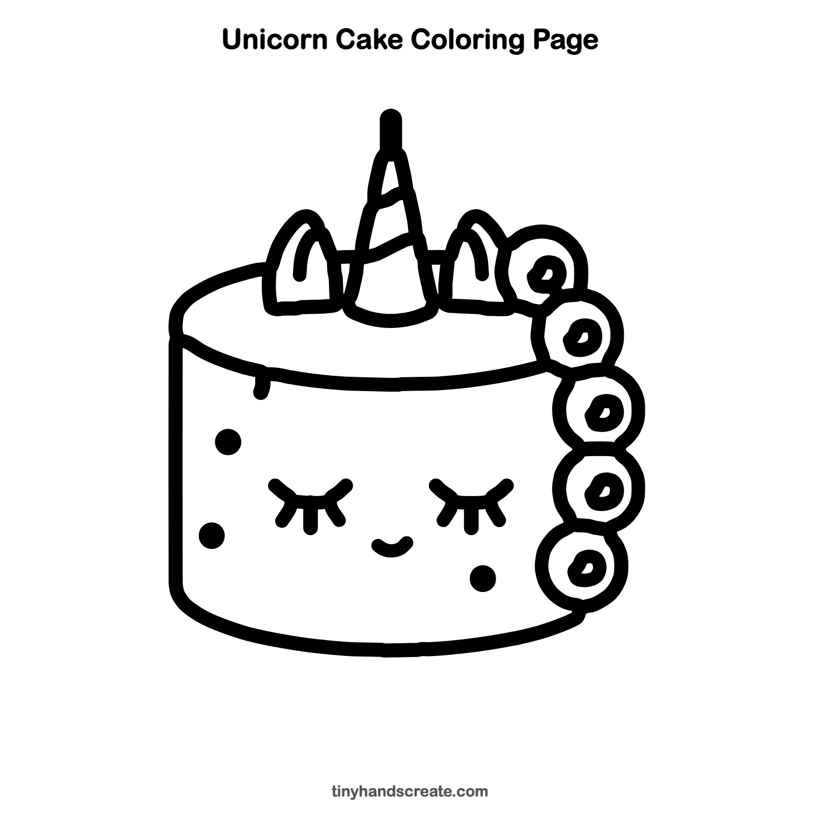 Free printable unicorn cake coloring page for kids