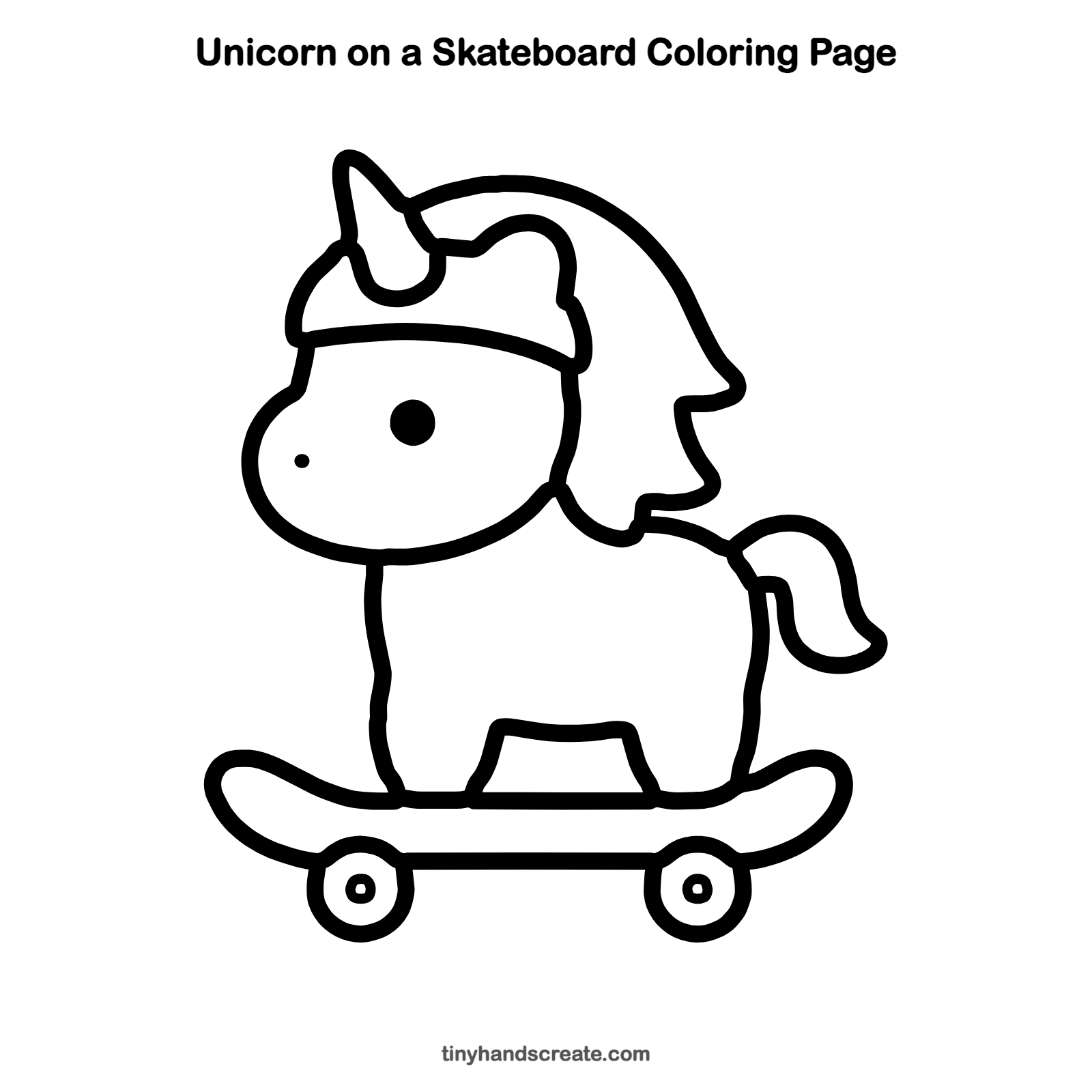 Free printable unicorn on a skateboard coloring page for kids