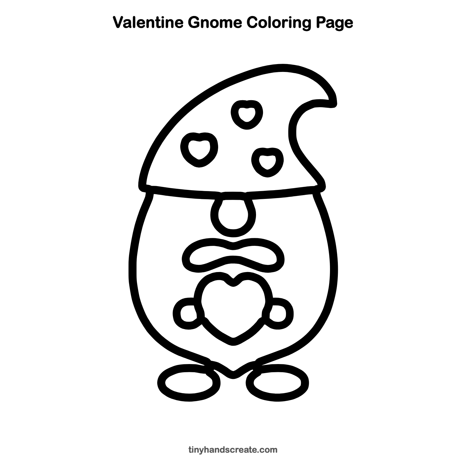 Free printable Valentine gnome coloring page for kids