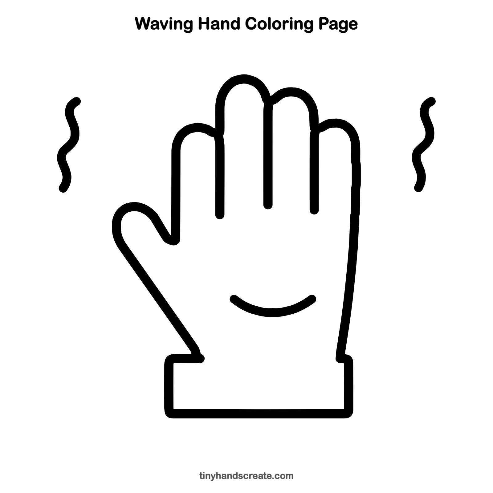 Free printable waving hand coloring page for kids