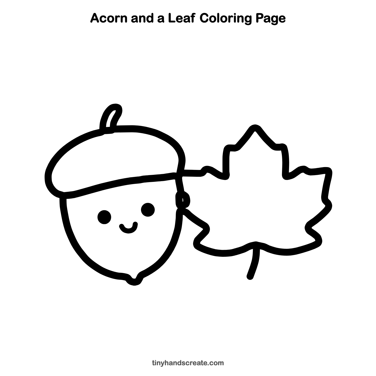 Free printable acorn and a leaf coloring page for kids