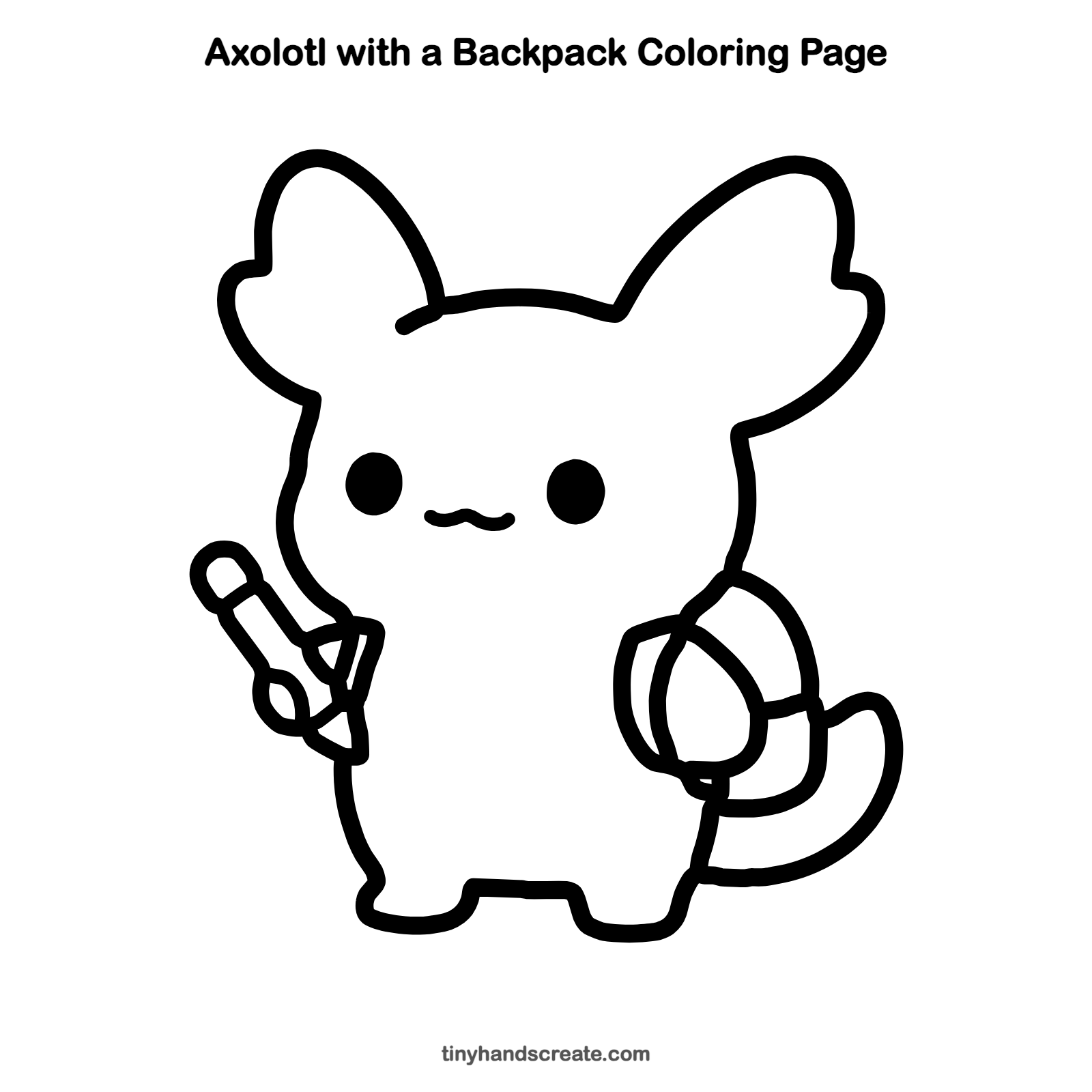 Free printable axolotl with a backpack coloring page for kids