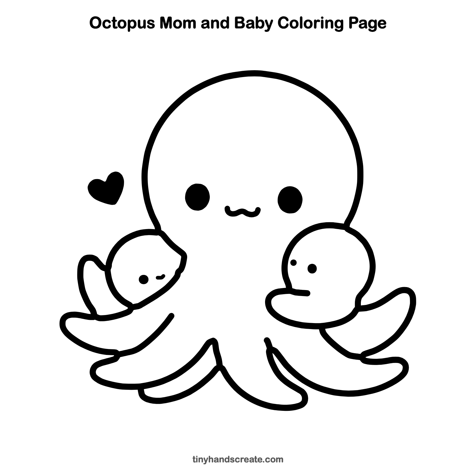 Free printable octopus mom and baby coloring page for kids