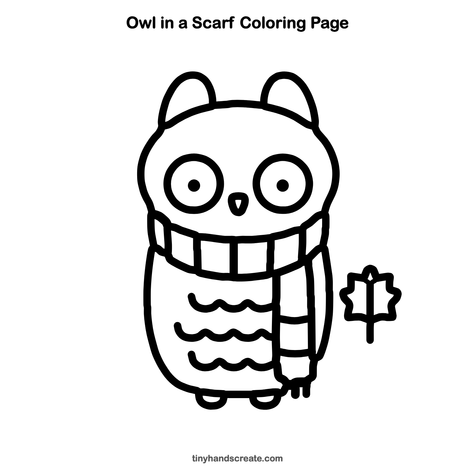 Free printable owl in a scarf coloring page for kids