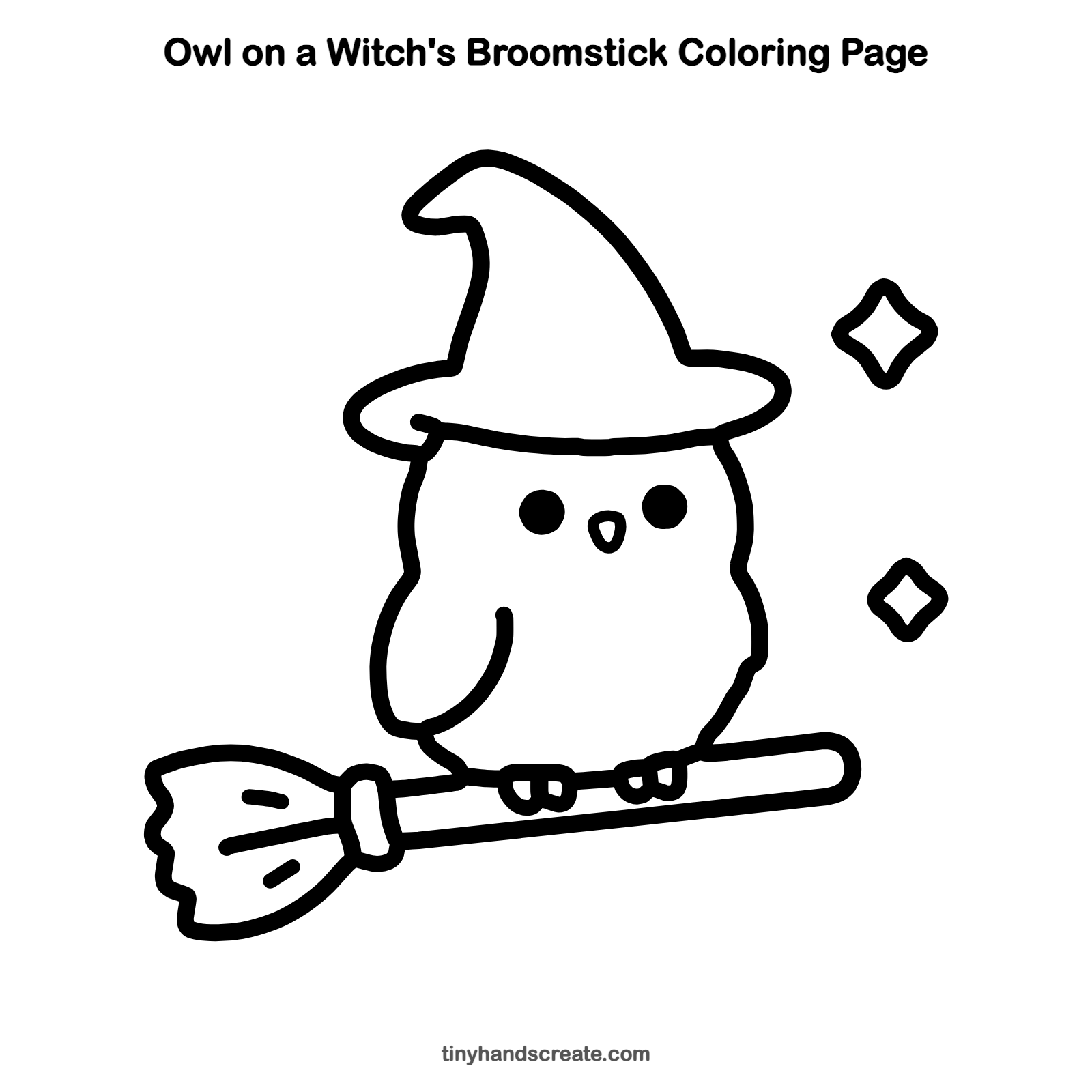 Free printable owl on a witch's broomstick coloring page for kids