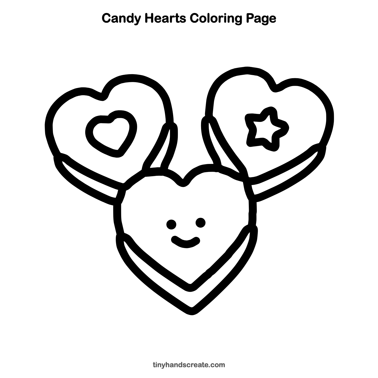 Free printable candy hearts coloring page for kids
