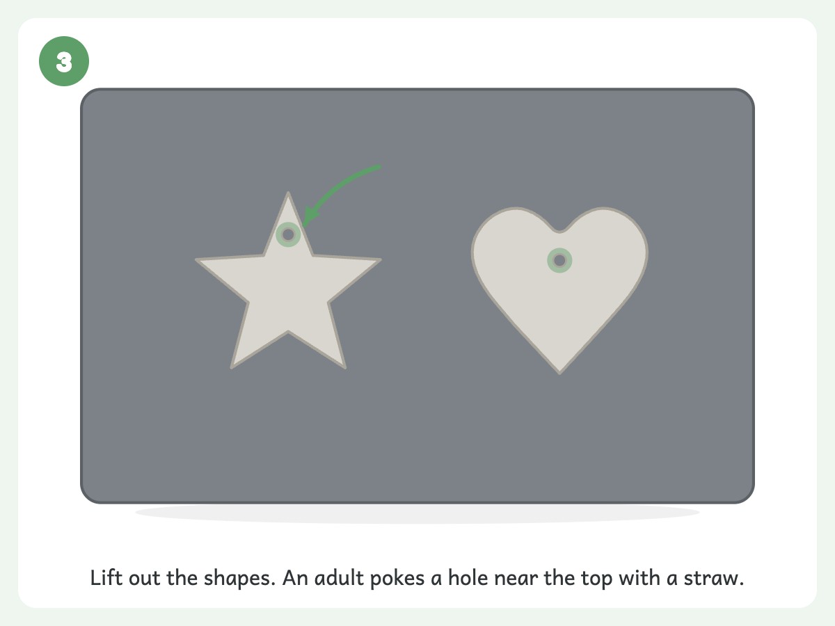 Step 3: Lift shapes out and poke a hanging hole