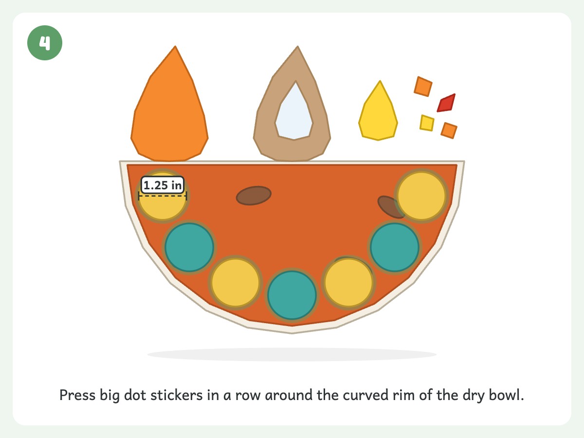 Step 4: Press dot stickers around the rim once the paint is touch-dry (over 1.25 in across for under-3s)