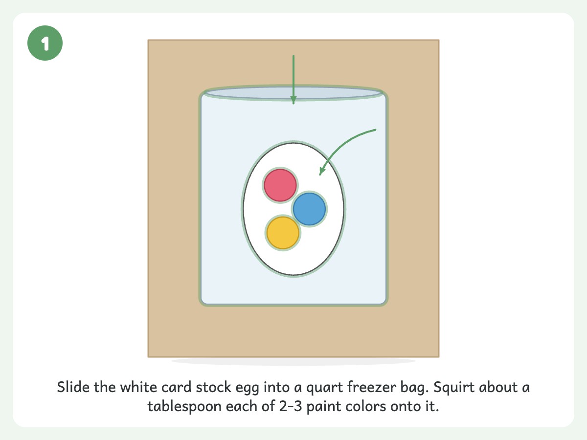 Step 1: Slide the card stock egg into one bag and squirt the paint onto it