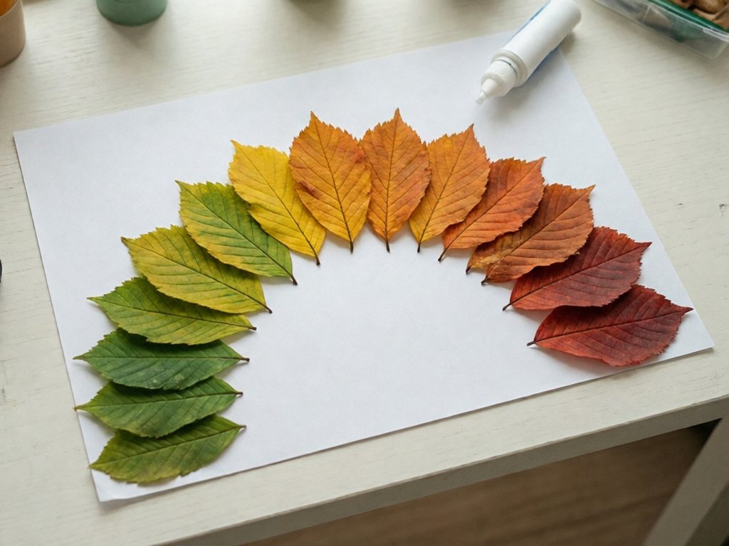 Arc of leaves glued in order from green to yellow to orange to red