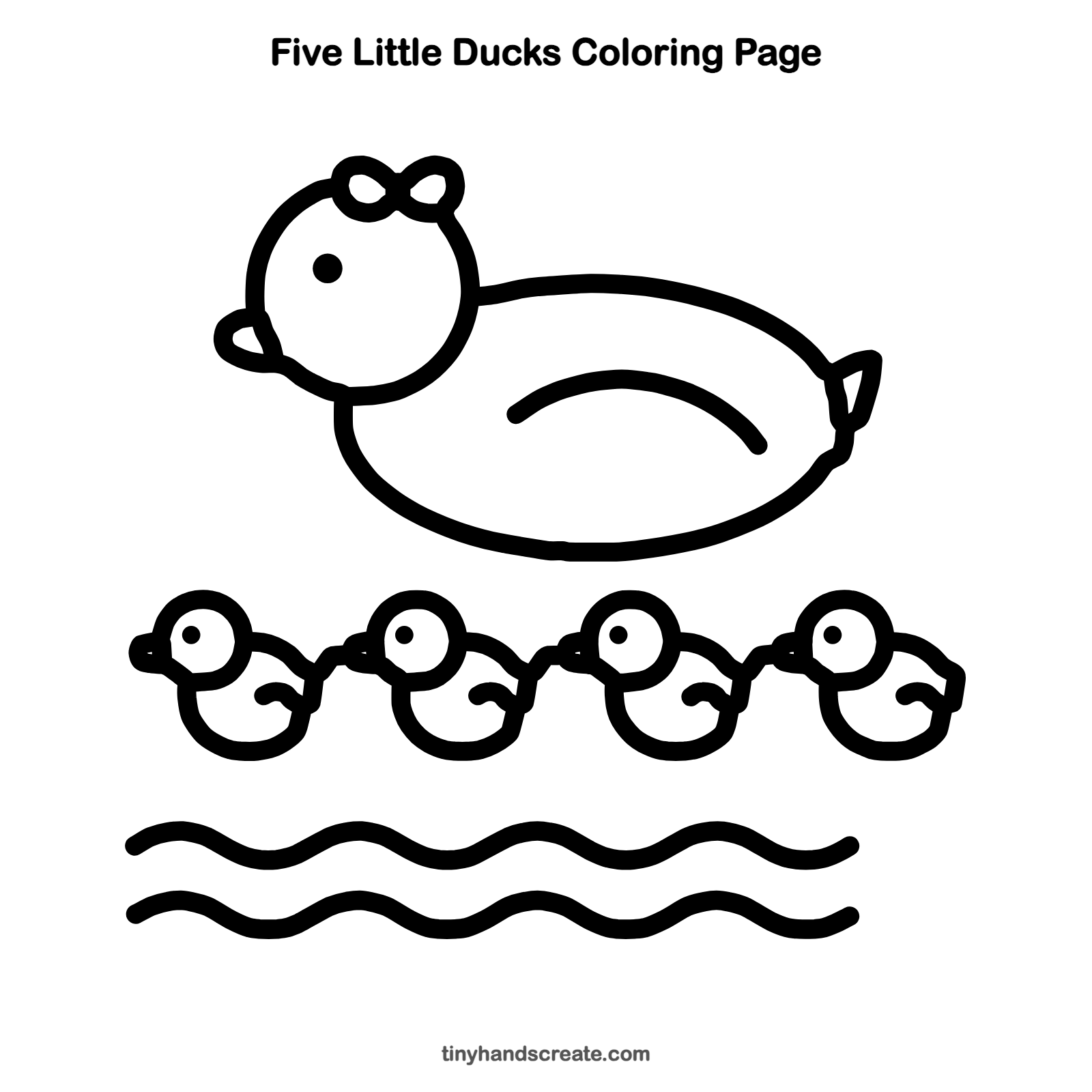 Free printable five little ducks coloring page for kids