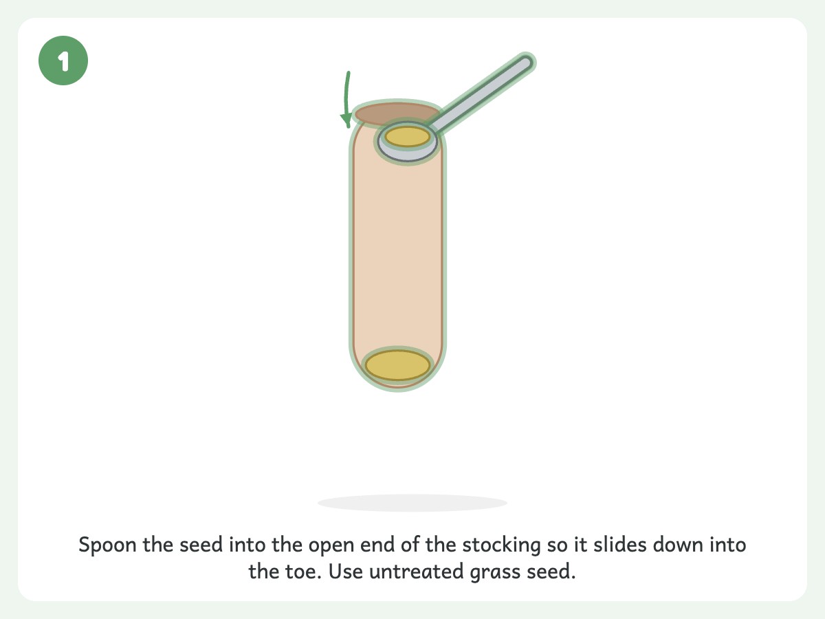 Step 1: Spoon 2 tablespoons of seed into the toe of the stocking