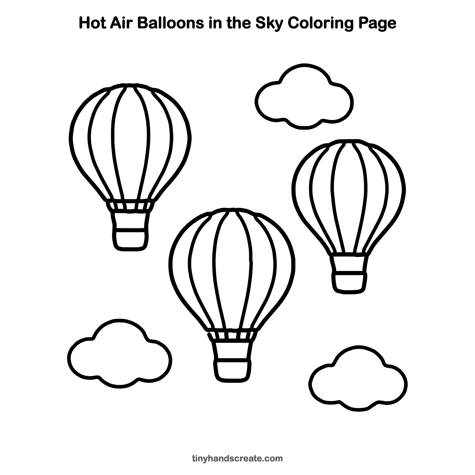 Free printable hot air balloons in the sky coloring page for kids