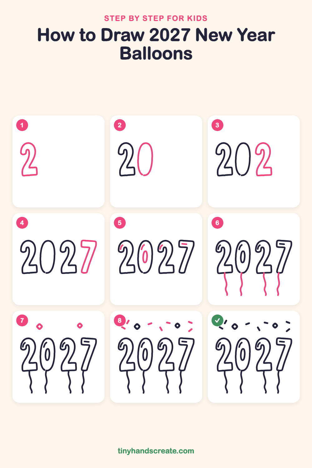 How to draw 2027 New Year balloons step by step for kids