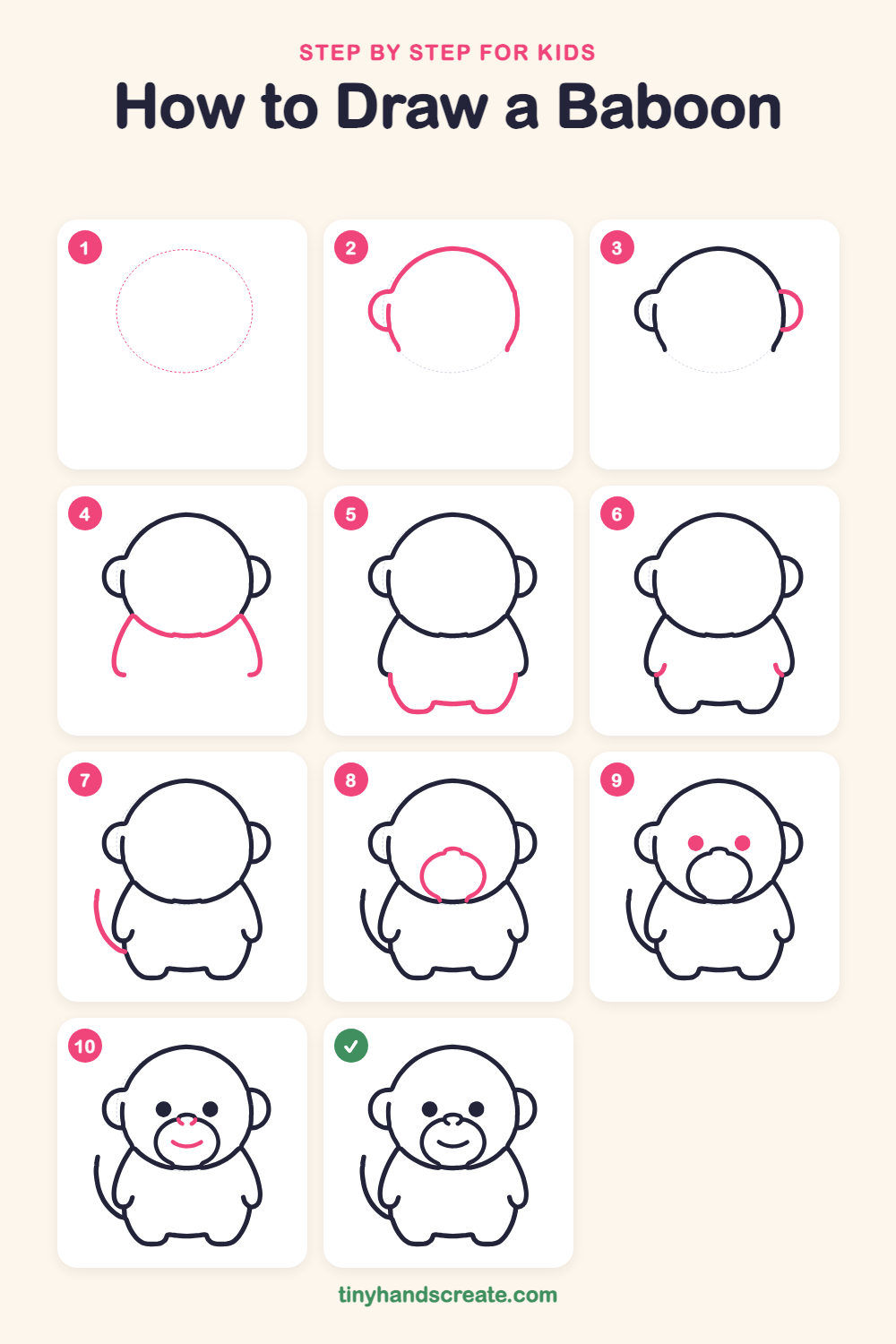 How to draw a baboon step by step for kids