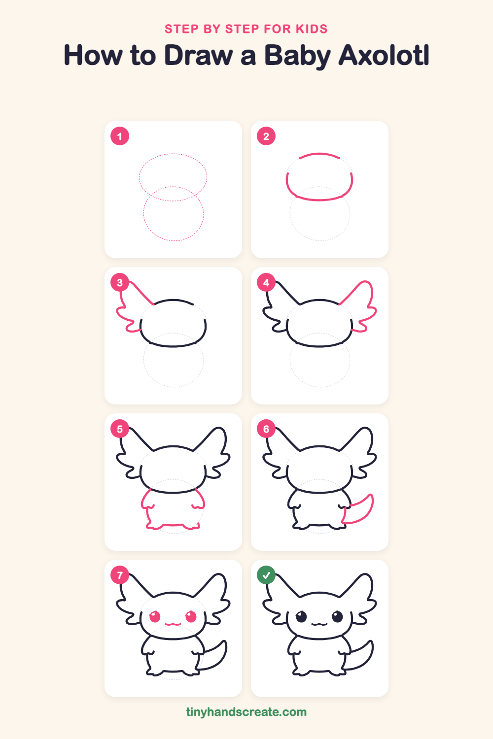How to draw a baby axolotl step by step for kids
