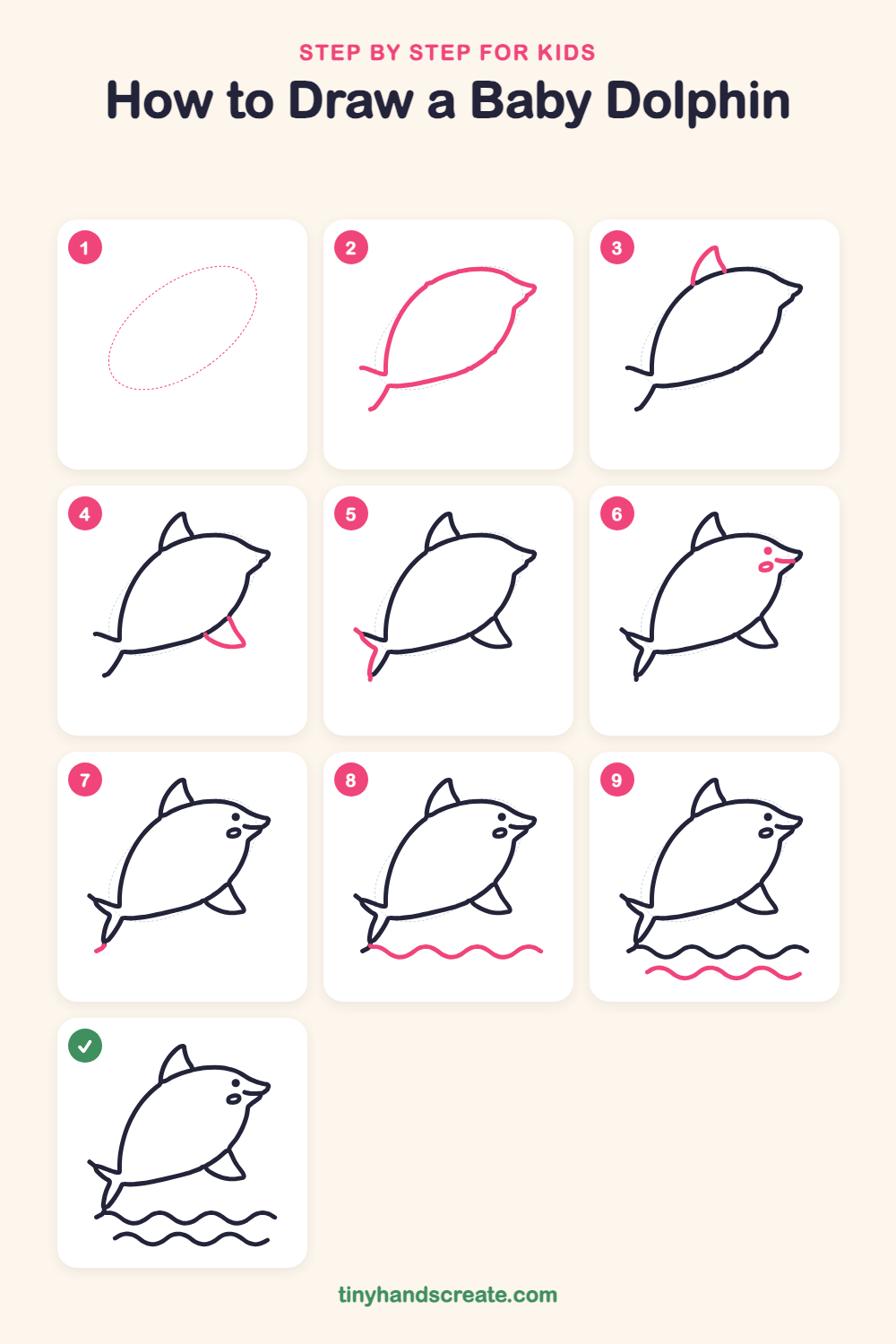 How to draw a baby dolphin step by step for kids