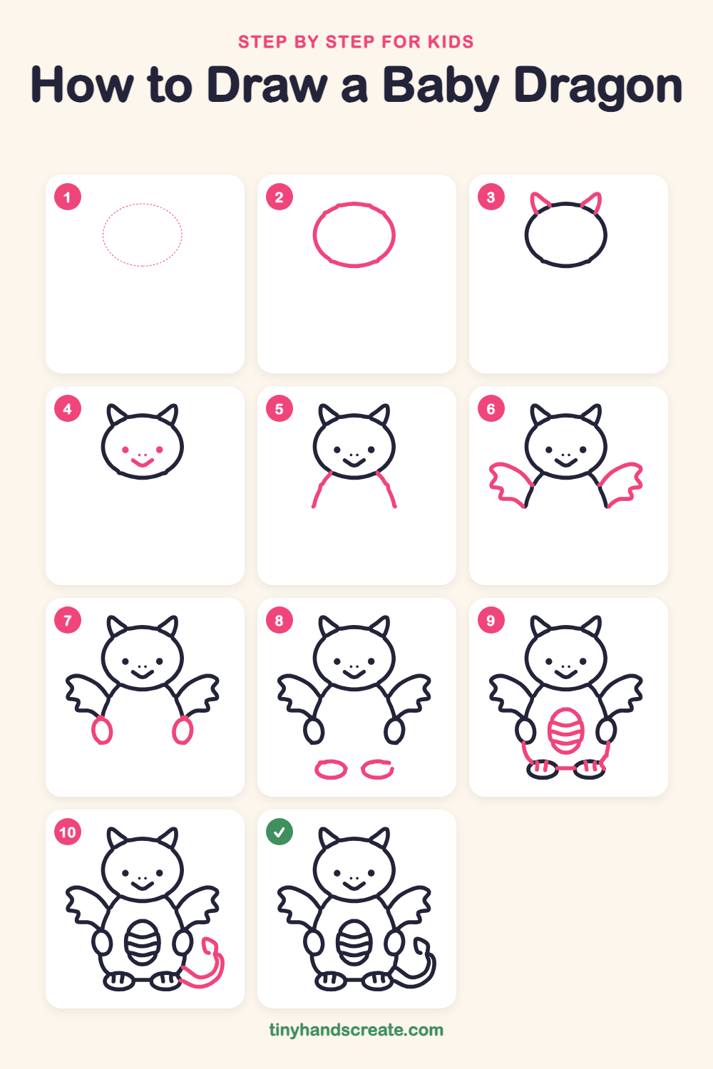 How to draw a baby dragon step by step for kids