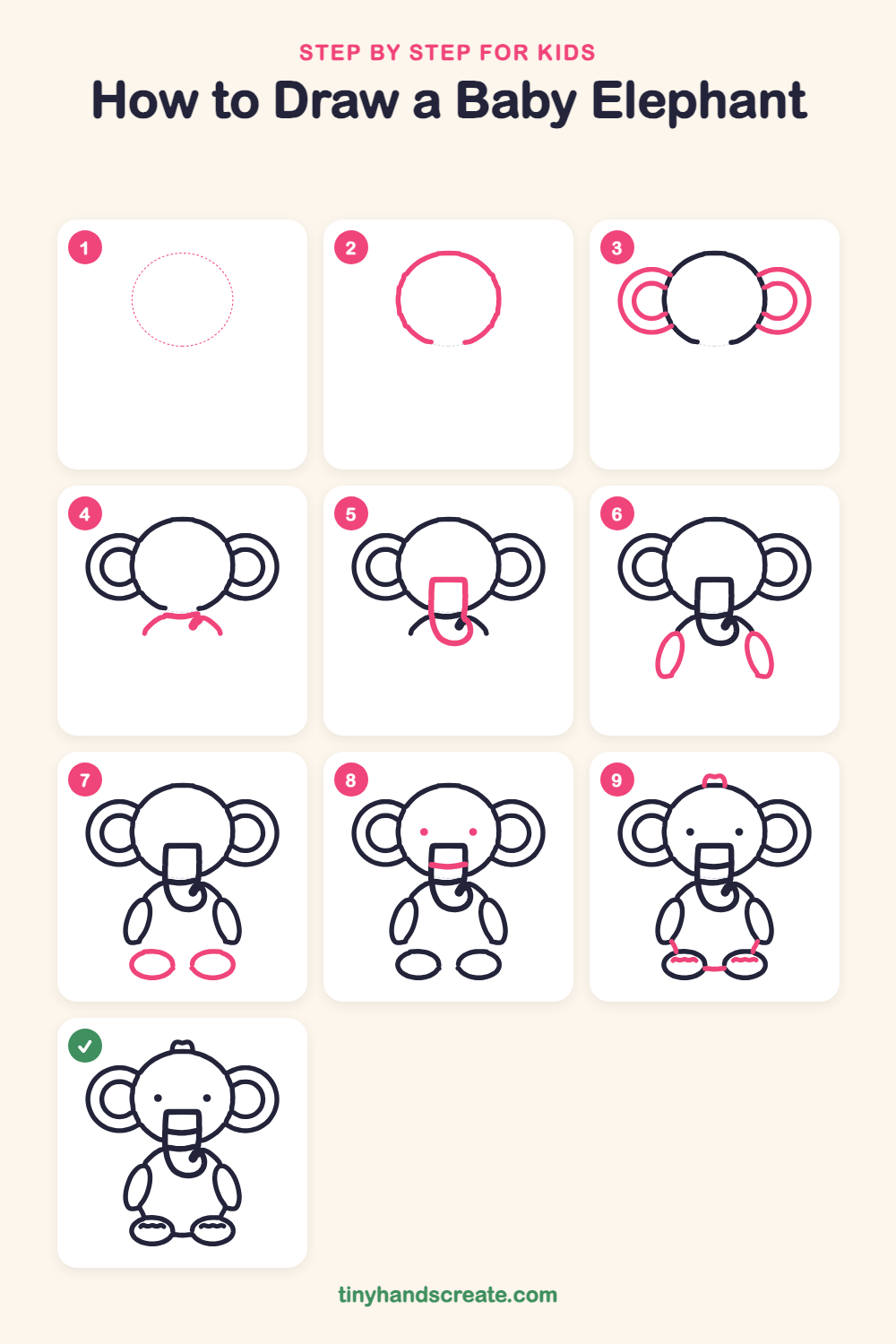 How to draw a baby elephant step by step for kids
